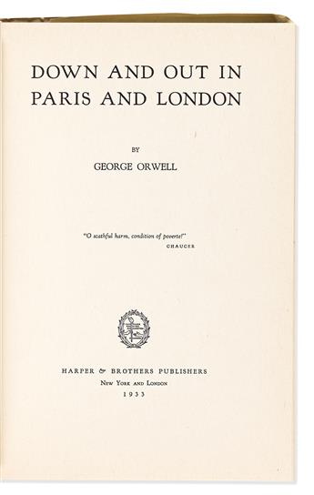 Orwell, George (1903-1950) Down and Out in Paris and London.